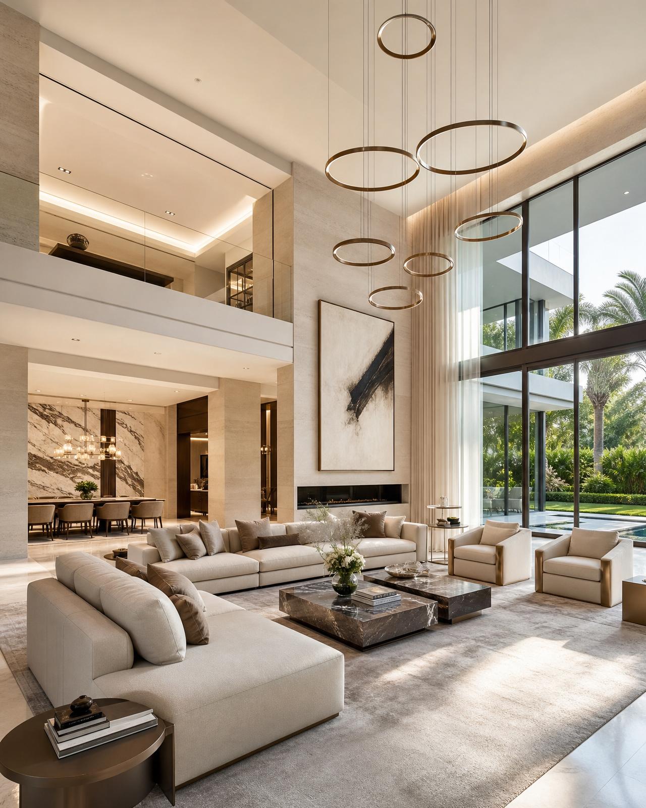 Grand estate interior with sculptural staircase